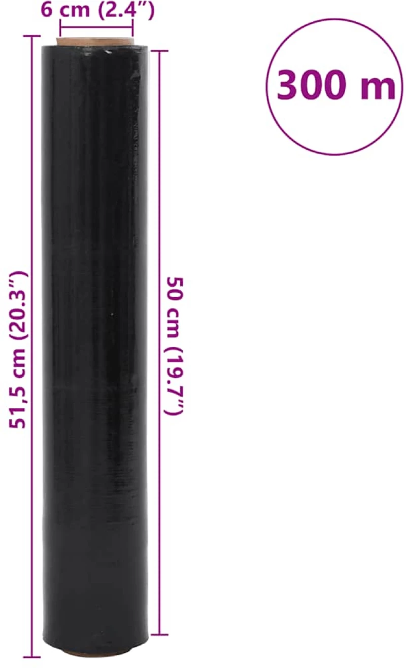 vidaXL Stretch Film 2 τεμάχια Μαύρο 30 μm 50 cm x 300 m