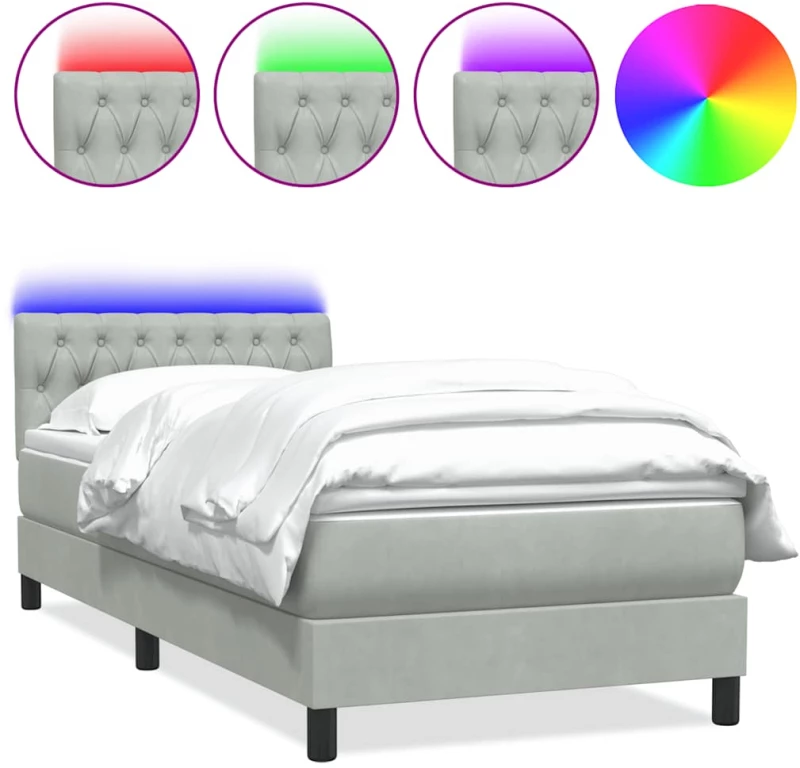 vidaXL Box Spring κρεβάτι με στρώμα ανοιχτό γκρι 80x220 cm Βελούδινο