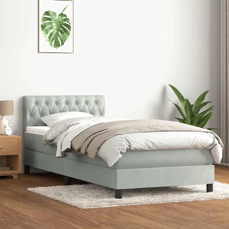 vidaXL Box Spring κρεβάτι με στρώμα ανοιχτό γκρι 80x220 cm Βελούδινο