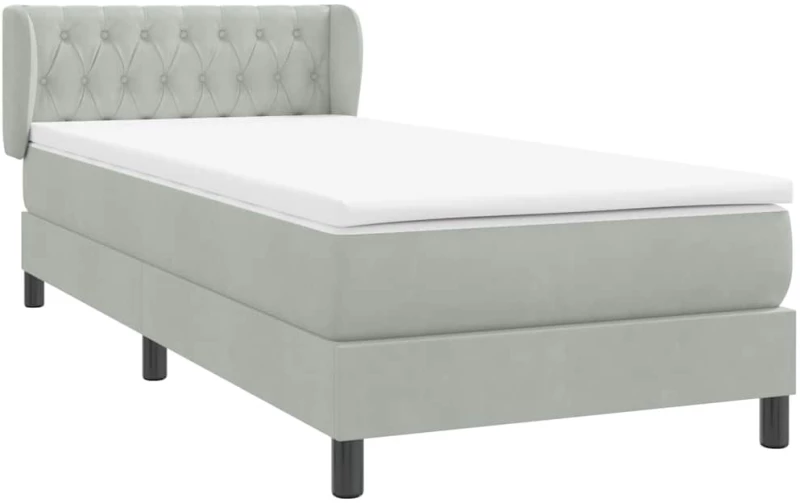 vidaXL Box Spring κρεβάτι με στρώμα ανοιχτό γκρι 90x220 εκ. Βελούδινο