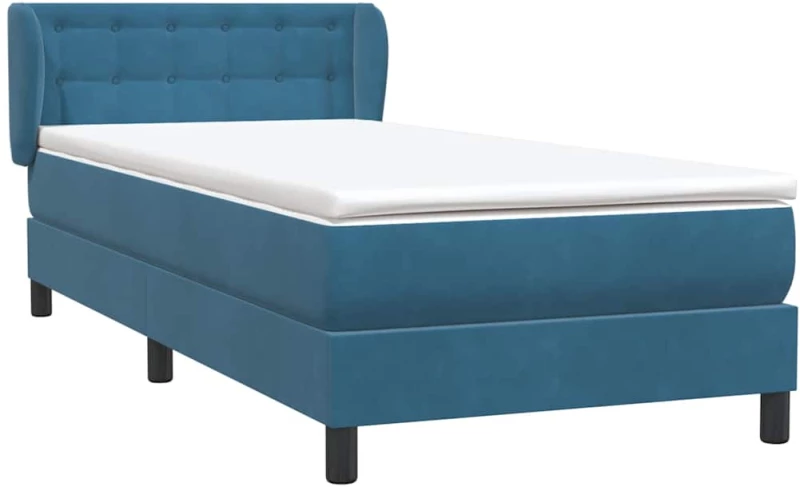 vidaXL Box Spring κρεβάτι με στρώμα σκούρο μπλε 80x210 εκ. Βελούδινο