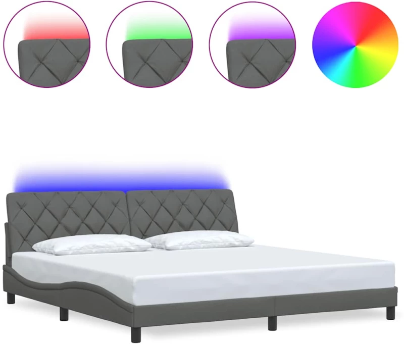 vidaXL Σκελετός Κρεβατιού με LED Χωρίς Στρώμα Σκ. Γκρι 200x200 εκ.