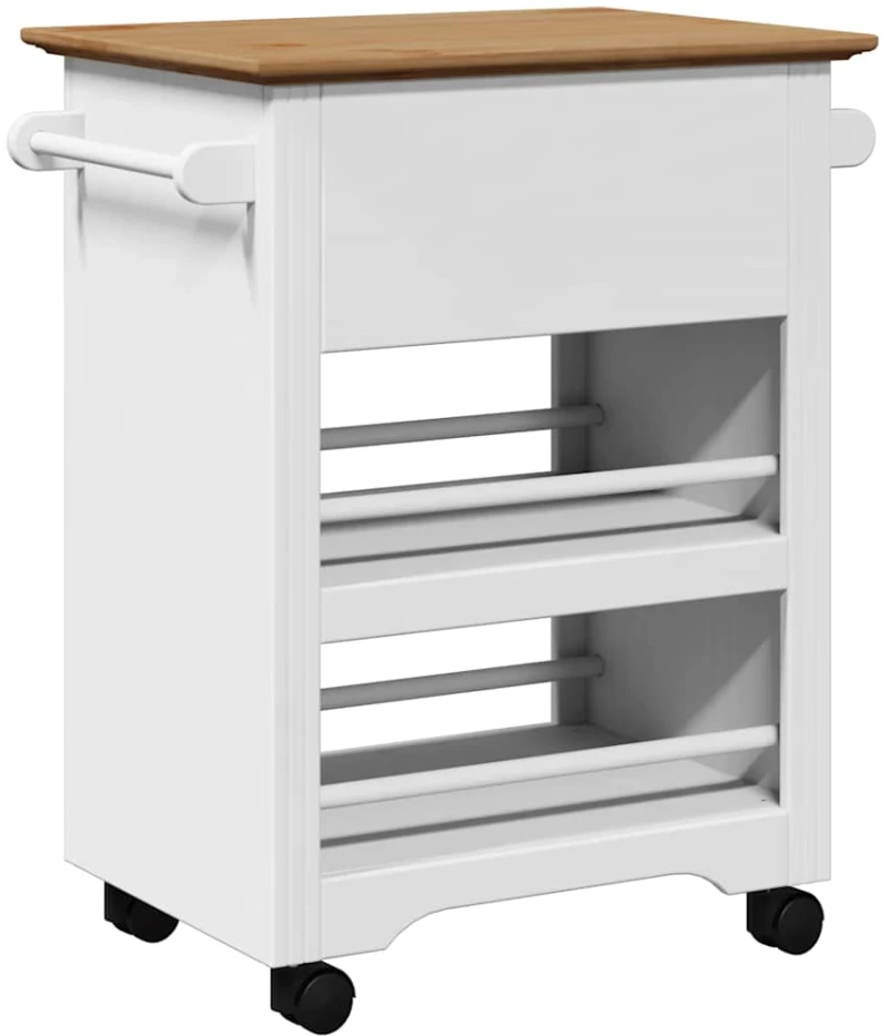 vidaXL Καροτσάκι κουζίνας BODO Λευκό και καφέ 67,5x45x80 cm