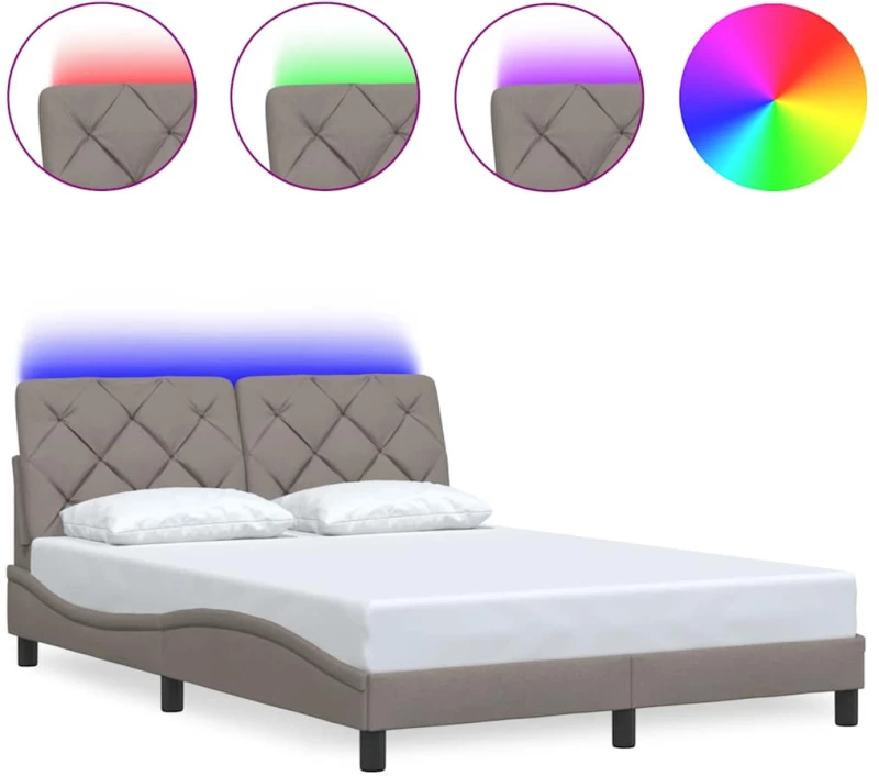 vidaXL Πλαίσιο κρεβατιού με LED χωρίς στρώμα Taupe 140x190 cm Ύφασμα