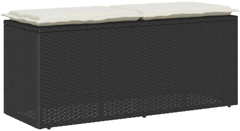 vidaXL Πάγκος κήπου με μαξιλάρι Μαύρο 110x40x44 cm Poly Rattan