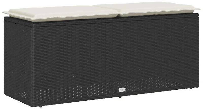 vidaXL Πάγκος κήπου με μαξιλάρι Μαύρο 110x40x44 cm Poly Rattan