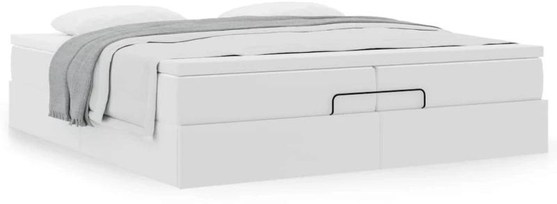 vidaXL Οθωμανικό κρεβάτι με στρώματα Λευκό 200x200cm Faux Leather