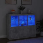 vidaXL Μπουφέδες με Φώτα LED 3 τεμ. Γκρι Σκυροδέματος Επεξεργ. Ξύλο