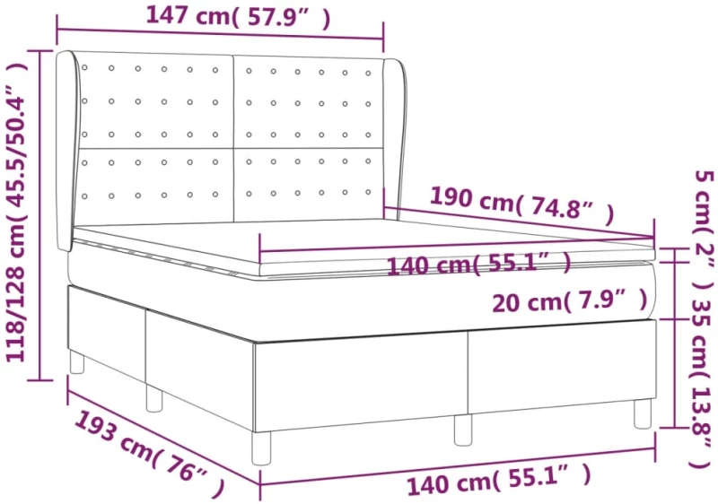 vidaXL Κρεβάτι Boxspring με Στρώμα Σκούρο Πράσινο 140x190εκ. Βελούδινο