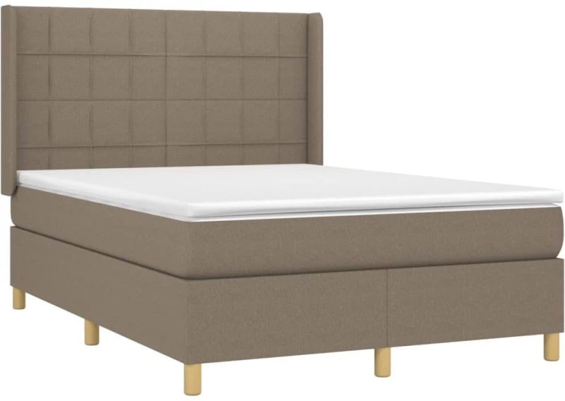 vidaXL Κρεβάτι Boxspring με Στρώμα & LED Taupe 140x190 εκ. Υφασμάτινο