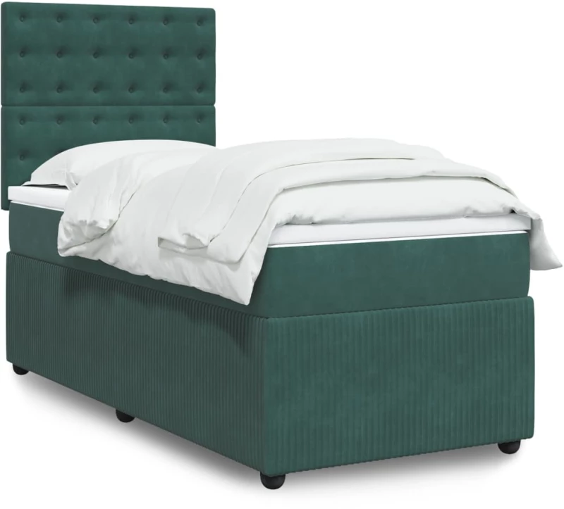 vidaXL Κρεβάτι Boxspring με Στρώμα Σκούρο Πράσινο 80x200 εκ. Βελούδινο