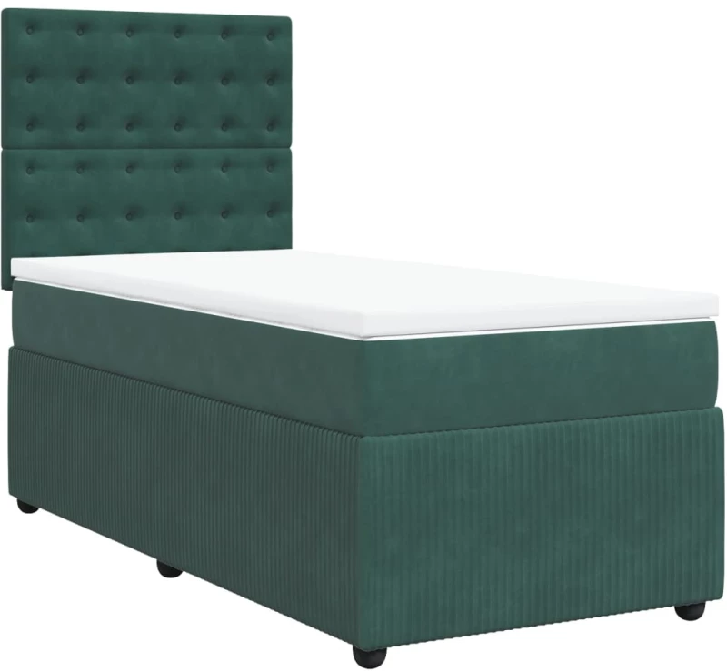 vidaXL Κρεβάτι Boxspring με Στρώμα Σκούρο Πράσινο 80x200 εκ. Βελούδινο
