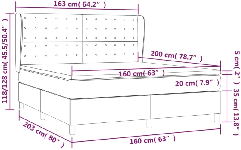 vidaXL Κρεβάτι Boxspring με Στρώμα Σκούρο Μπλε 160x200 εκ. Βελούδινο