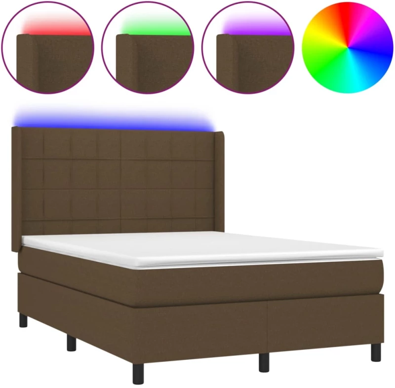 vidaXL Κρεβάτι Boxspring με Στρώμα & LED Σκ.Καφέ 140x200 εκ Υφασμάτινο