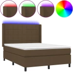 vidaXL Κρεβάτι Boxspring με Στρώμα & LED Σκ.Καφέ 140x200 εκ Υφασμάτινο