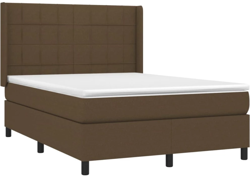 vidaXL Κρεβάτι Boxspring με Στρώμα & LED Σκ.Καφέ 140x200 εκ Υφασμάτινο