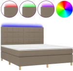 vidaXL Κρεβάτι Boxspring με Στρώμα & LED Taupe 160x200 εκ. Υφασμάτινο