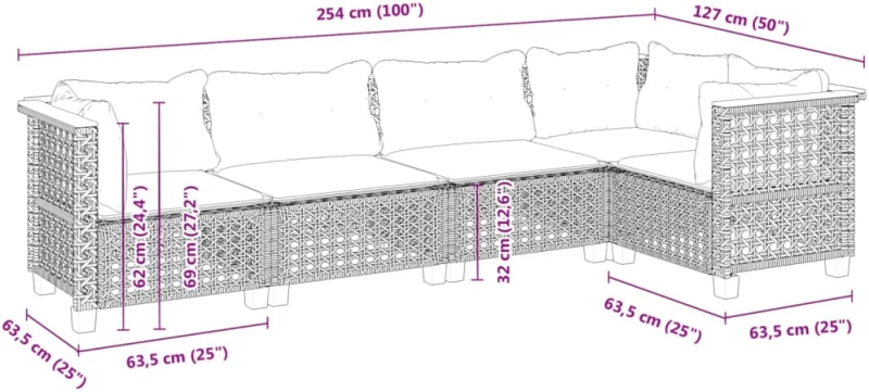 vidaXL Σετ Καναπέ Κήπου 5 τεμ. Μπεζ Συνθετικό Ρατάν με Μαξιλάρι