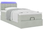 vidaXL Οθωμανικό κρεβάτι με στρώμα&LEDs Ανοιχτό γκρι 90x200cm Βελούδο
