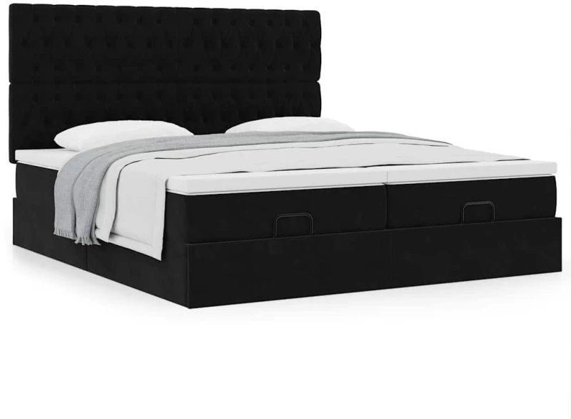vidaXL Οθωμανικό κρεβάτι με στρώματα Μαύρο 180x200cm Velvet
