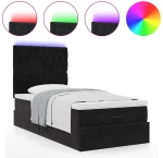 vidaXL Οθωμανικό κρεβάτι με στρώματα & LEDs Μαύρο 90x200cm Velvet