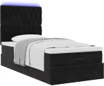 vidaXL Οθωμανικό κρεβάτι με στρώματα & LEDs Μαύρο 90x200cm Velvet