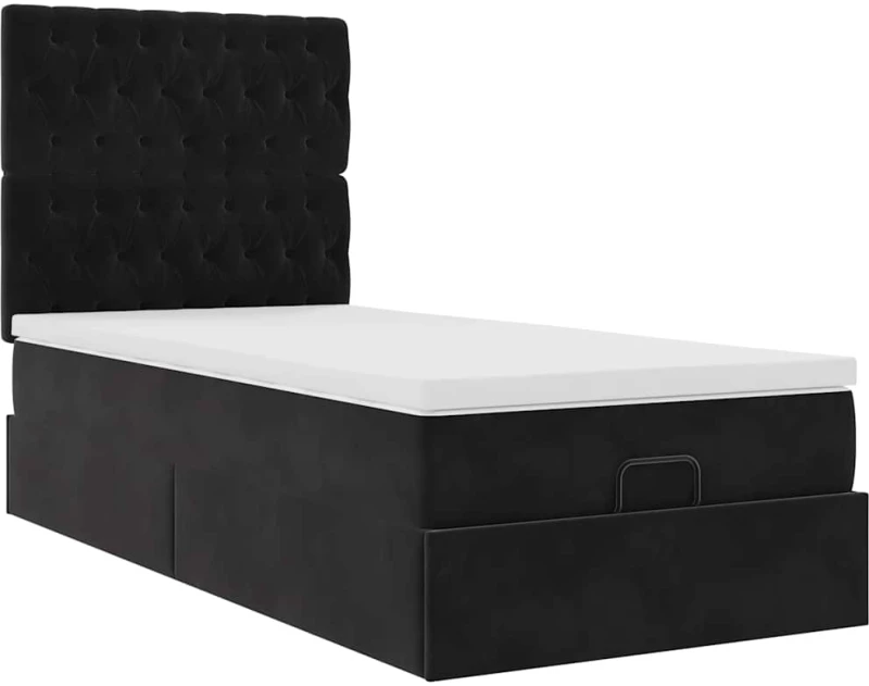 vidaXL Οθωμανικό κρεβάτι με στρώματα & LEDs Μαύρο 90x200cm Velvet