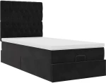 vidaXL Οθωμανικό κρεβάτι με στρώματα & LEDs Μαύρο 90x200cm Velvet