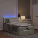 vidaXL Οθωμανικό κρεβάτι με στρώμα&LEDs Ανοιχτό γκρι 100x200cm Βελούδο