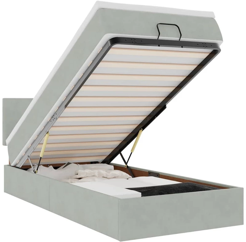 vidaXL Οθωμανικό κρεβάτι με στρώμα&LEDs Ανοιχτό γκρι 100x200cm Βελούδο