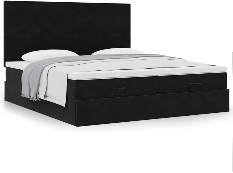 vidaXL Οθωμανικό κρεβάτι με στρώματα Μαύρο 180x200cm Velvet