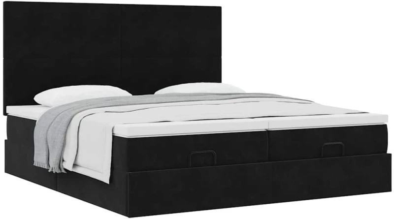 vidaXL Οθωμανικό κρεβάτι με στρώματα Μαύρο 180x200cm Velvet