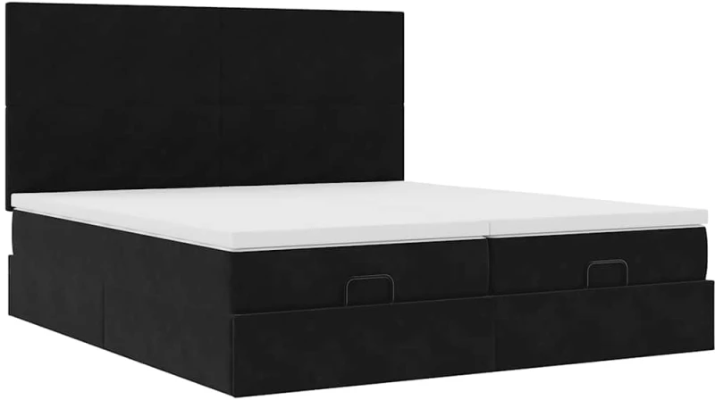 vidaXL Οθωμανικό κρεβάτι με στρώματα Μαύρο 180x200cm Velvet