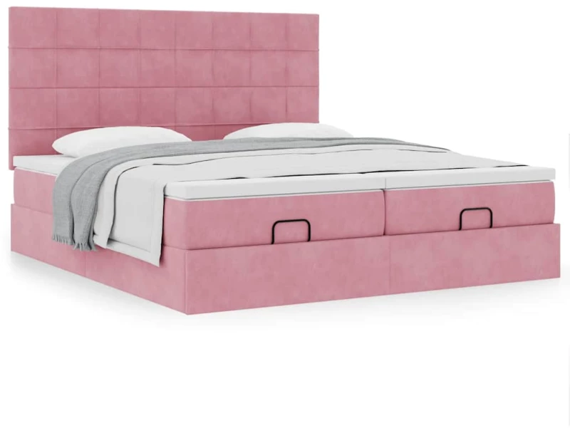vidaXL Οθωμανικό κρεβάτι με στρώματα ροζ 200x200cm Velvet