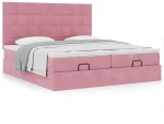 vidaXL Οθωμανικό κρεβάτι με στρώματα ροζ 200x200cm Velvet