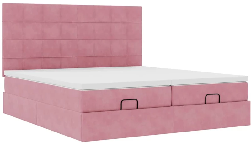 vidaXL Οθωμανικό κρεβάτι με στρώματα ροζ 200x200cm Velvet