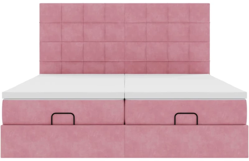 vidaXL Οθωμανικό κρεβάτι με στρώματα ροζ 200x200cm Velvet