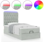 vidaXL Οθωμανικό κρεβάτι με στρώματα & LEDs Ανοιχτό γκρι Βελούδο