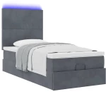 vidaXL Οθωμανικό κρεβάτι με στρώματα & LEDs Σκούρο γκρι Βελούδο