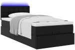 vidaXL Οθωμανικό κρεβάτι με στρώματα & LEDs Μαύρο Faux Leather