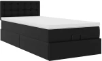 vidaXL Οθωμανικό κρεβάτι με στρώματα & LEDs Μαύρο Faux Leather