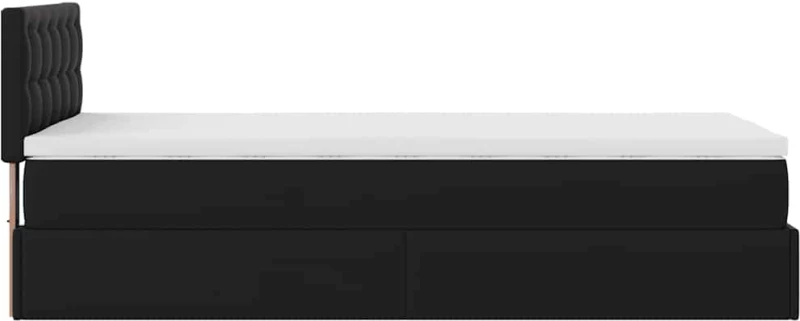 vidaXL Οθωμανικό κρεβάτι με στρώματα & LEDs Μαύρο Faux Leather
