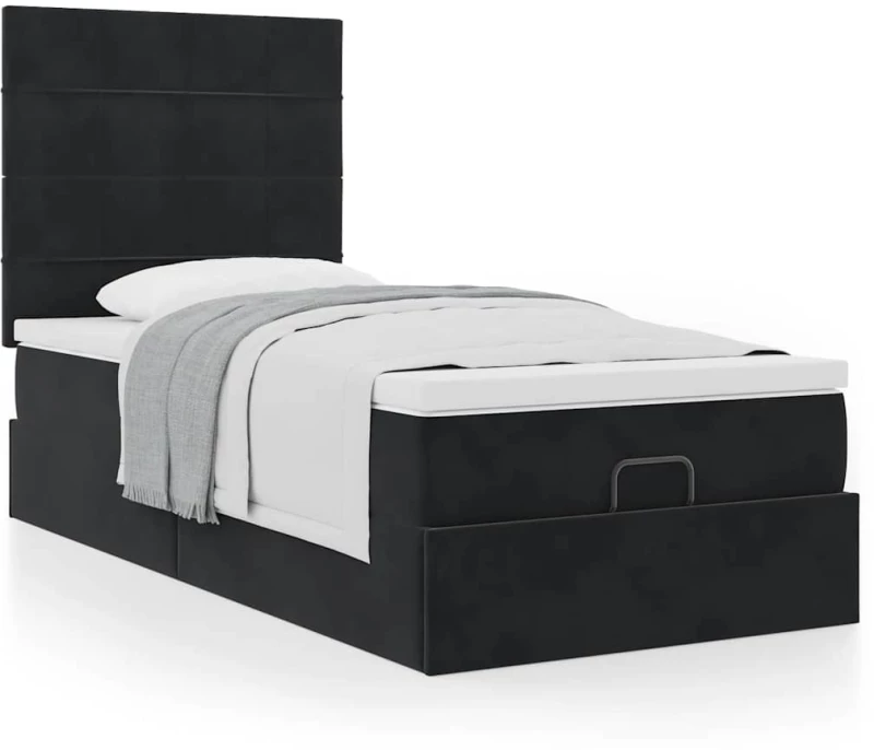 vidaXL Οθωμανικό κρεβάτι με στρώματα Μαύρο 90x200cm Velvet