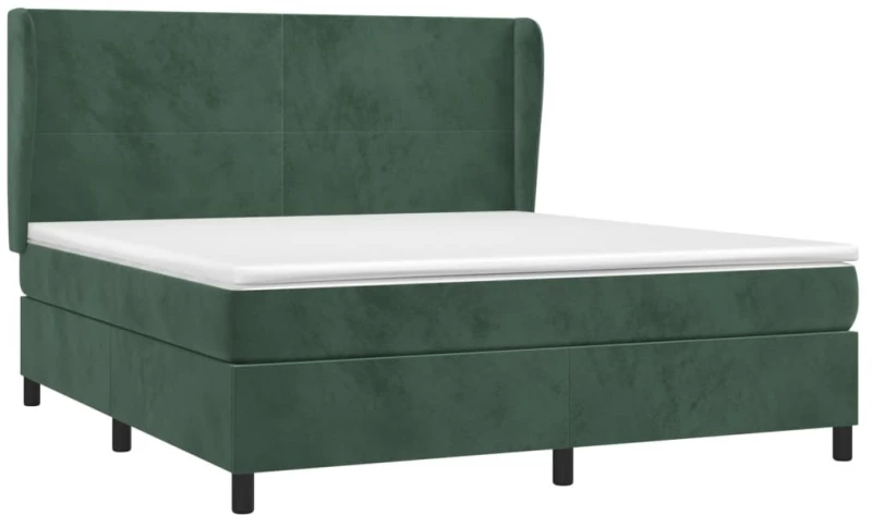 vidaXL Κρεβάτι Boxspring με Στρώμα Σκούρο Πράσινο 160x200εκ. Βελούδινο