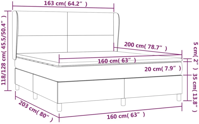 vidaXL Κρεβάτι Boxspring με Στρώμα Σκούρο Πράσινο 160x200εκ. Βελούδινο