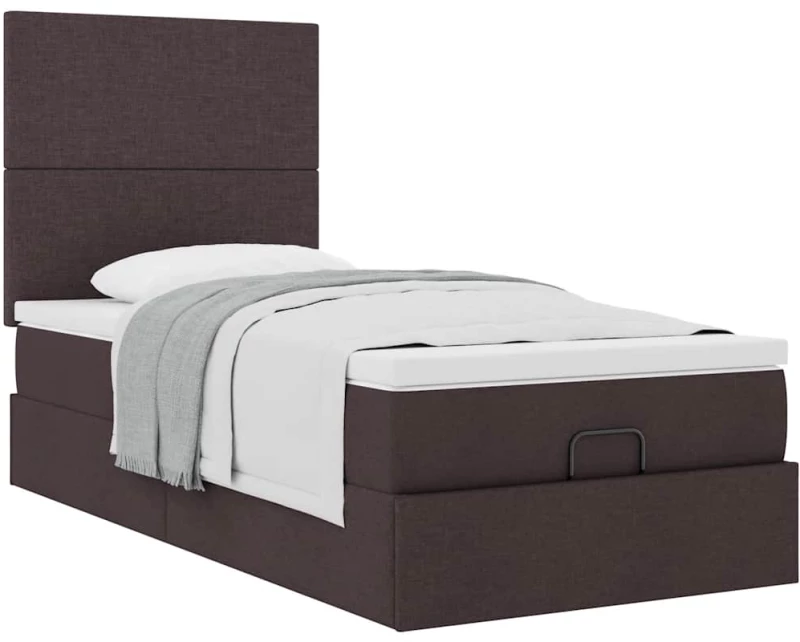 vidaXL Οθωμανικό κρεβάτι με στρώμα σκούρο καφέ 90x190cm ύφασμα