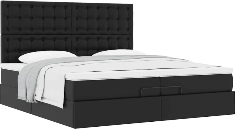 vidaXL Οθωμανικό κρεβάτι με στρώματα Μαύρο 200x200cm Faux Leather