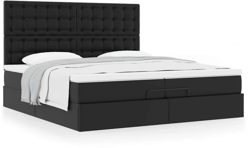 vidaXL Οθωμανικό κρεβάτι με στρώματα Μαύρο 200x200cm Faux Leather