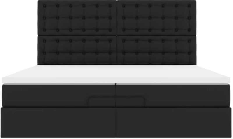 vidaXL Οθωμανικό κρεβάτι με στρώματα Μαύρο 200x200cm Faux Leather