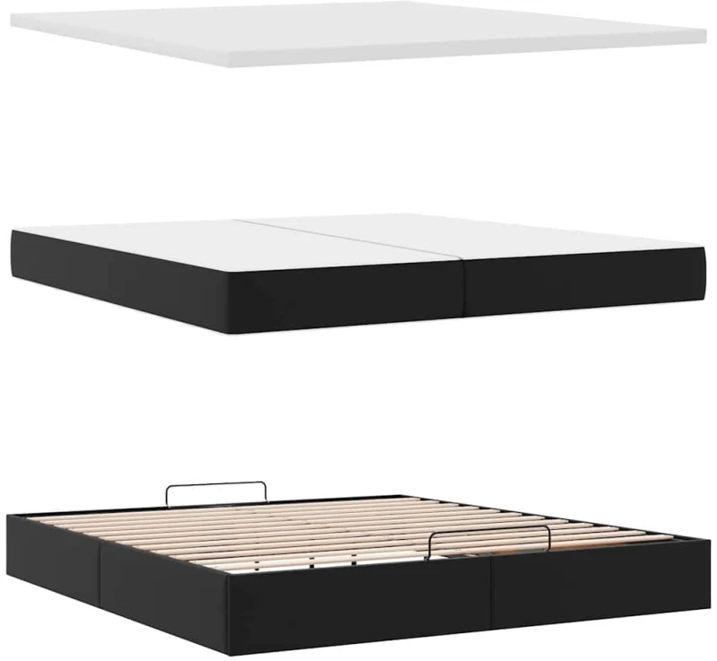 vidaXL Οθωμανικό κρεβάτι με στρώματα Μαύρο 200x200cm Faux Leather